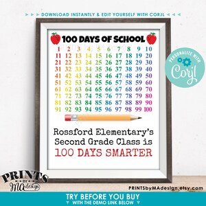 100 Days of School Sign, Custom PRINTABLE 8x10/16x20” 100th Day of ...
