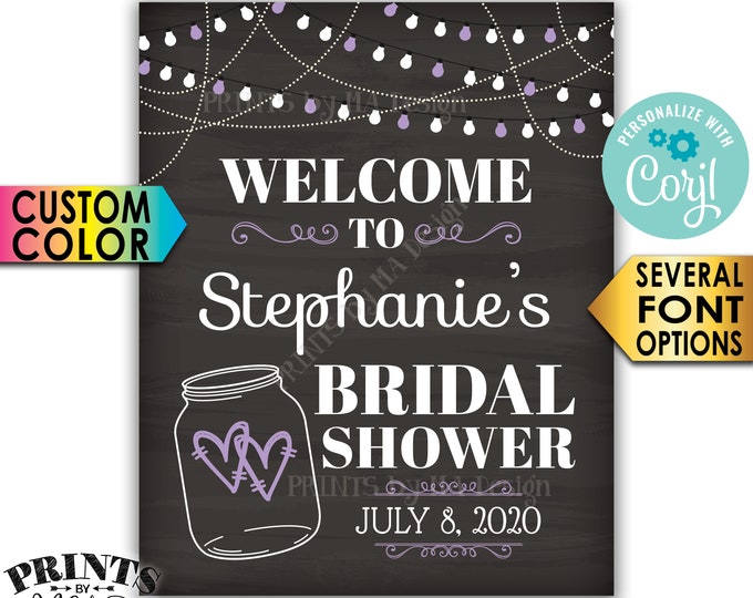 Bridal Shower Welcome Sign, Lights & Jar Wedding Shower Sign, PRINTABLE 8x10/16x20” Chalkboard Style Sign <Edit Yourself with Corjl>