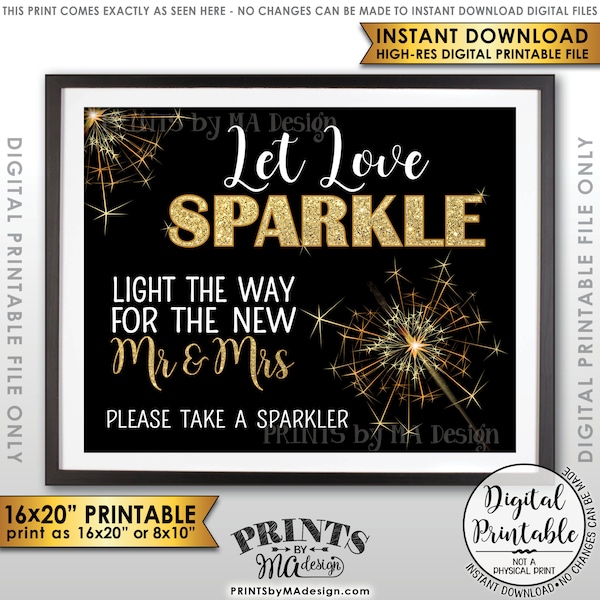 Let Love Sparkle Wedding Sign, Light the Way Sparkler Send Off, Gold Glitter Sparkle, Instant Download 8x10/16x20” Printable Sparkler Sign