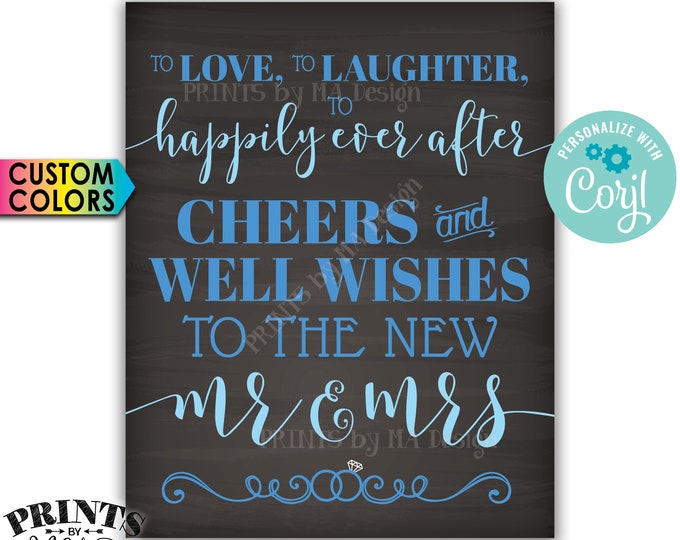 Cheers and Well Wishes to the New Mrs & Mrs, Love Laughter and Happily Ever After, PRINTABLE 16x20” Sign <Edit Colors Yourself with Corjl>