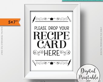 Drop your Recipe Card Here Sign, Recipe Card Drop-off, Wedding Shower, Bridal Shower, PRINTABLE 5x7” Sign <ID>