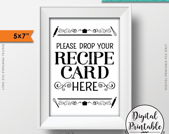 Drop your Recipe Card Here Sign, Recipe Card Drop-off, Wedding Shower, Bridal Shower, 5x7" Instant Download Digital Printable File