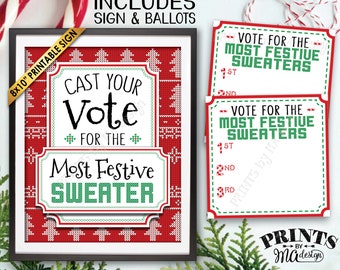 Cast Your Vote for the Most Festive Sweater, Tacky Sweater Ugly Sweater Party, Ugliest Sweater Voting Station, PRINTABLE Sign & Ballots <ID>