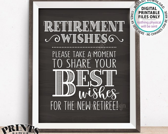 Retirement Wishes Sign, Retirement Party Decorations, Celebrate the New Retiree, Chalkboard Style PRINTABLE 8x10/16x20” Retirement Sign <ID>