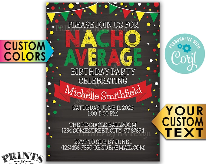 Nacho Average Birthday Invitation, Taco, Mexican Fiesta, Custom PRINTABLE 5x7" Chalkboard Style B-day Invite <Edit Yourself with Corjl>