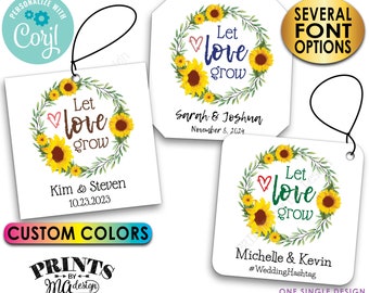 Let Love Grow Tags, Sunflower Seeds Wedding Favors, Custom 3" Square Cards, Digital PRINTABLE 8.5x11" File, <Edit Yourself with Corjl>