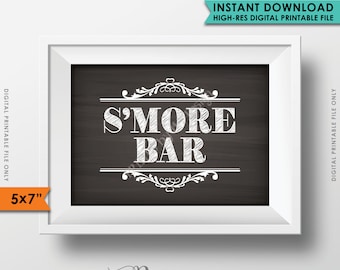 S'more Bar Sign, Smore Sign, Campfire Wedding Sign, Sweet 16 Birthday, Graduation Party, Instant Download 5x7” Chalkboard Style Printable