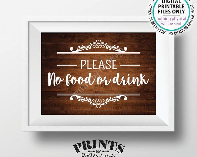 Please No Food or Drink Sign, No Food Sign, Keep Food Out, Rules for Home Sign, House Rules, PRINTABLE 5x7” Rustic Wood Style Sign <ID>