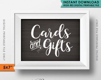 Cards and Gifts Sign, Gifts and Cards, Gift Table Sign, Wedding Gifts, Birthday Presents, 5x7" Chalkboard Style Instant Download Printable