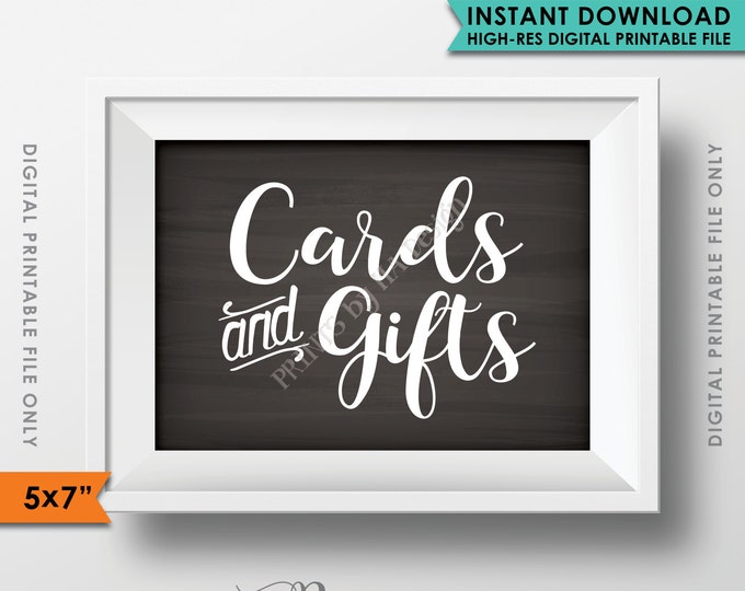 Cards and Gifts Sign, Gifts and Cards, Gift Table Sign, Wedding Gifts, Birthday Presents, 5x7" Chalkboard Style Instant Download Printable