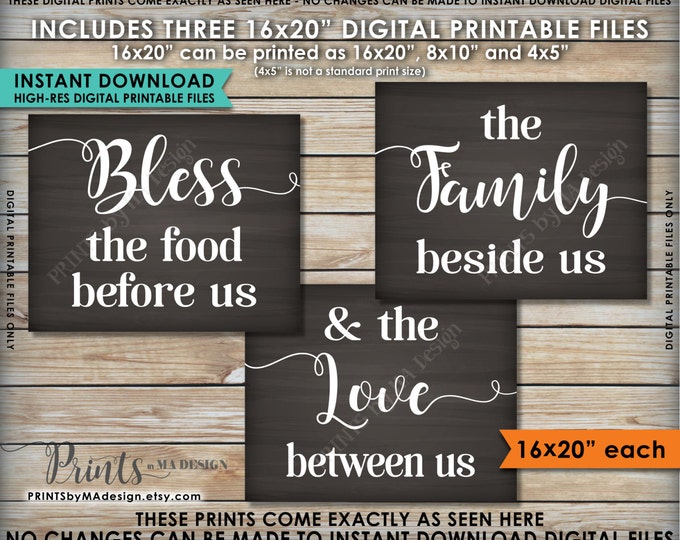 Bless the Food Before Us The Family Beside Us the Love Between Us Kitchen Wall Decor 16x20” Chalkboard Style Instant Download Printables