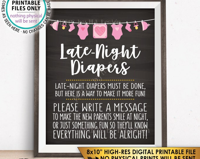 Late Night Diaper Sign, Late-Night Diapers Sign the Diaper Thoughts, PRINTABLE 8x10” Chalkboard Style Instant Download Baby Shower Game