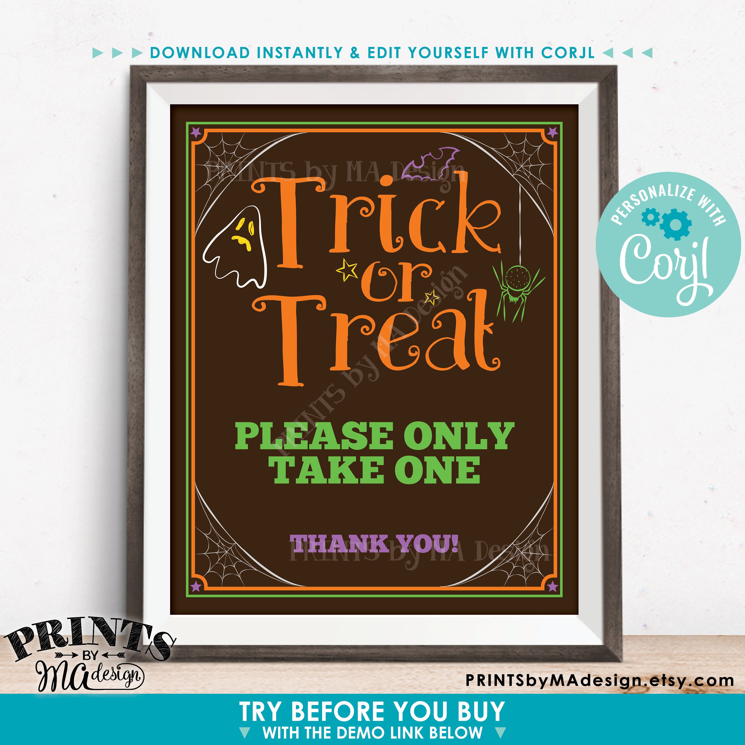 Custom Halloween Trick or Treat Sign, Choose Your Text, One Custom