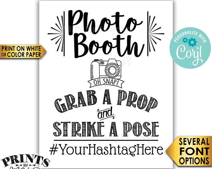 Photobooth Sign, Share Pics on Social Media, PRINTABLE 8x10/16x20” Hashtag Sign, Black Text <Edit Yourself with Corjl>