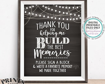 Sign a Block Sign, Thank You for Helping Me Build Memories, Graduation, Retirement, Jenga,  8x10" PRINTABLE Chalkboard Style Sign <ID>