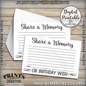 Share a Memory or Birthday Wish, Share a Memory Card, Please Leave a Memory, Wishes Birthday Party Decor, 4x6 Printable Instant Download image 2