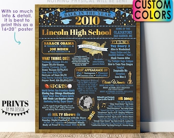 Back in the Year 2010 Poster Board, Class of 2010 Reunion Decoration, Flashback to 2010 Graduating Class, Custom PRINTABLE 16x20” Sign