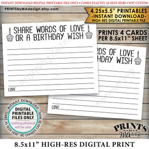 Geburtstags-Worte der Liebe oder eine Geburtstags-Wunschkarte, Bday Wish, B-day Party Activity, 4,25x5,5 "Karten auf einem DRUCKBARE 8,5x11" Blatt <ID>