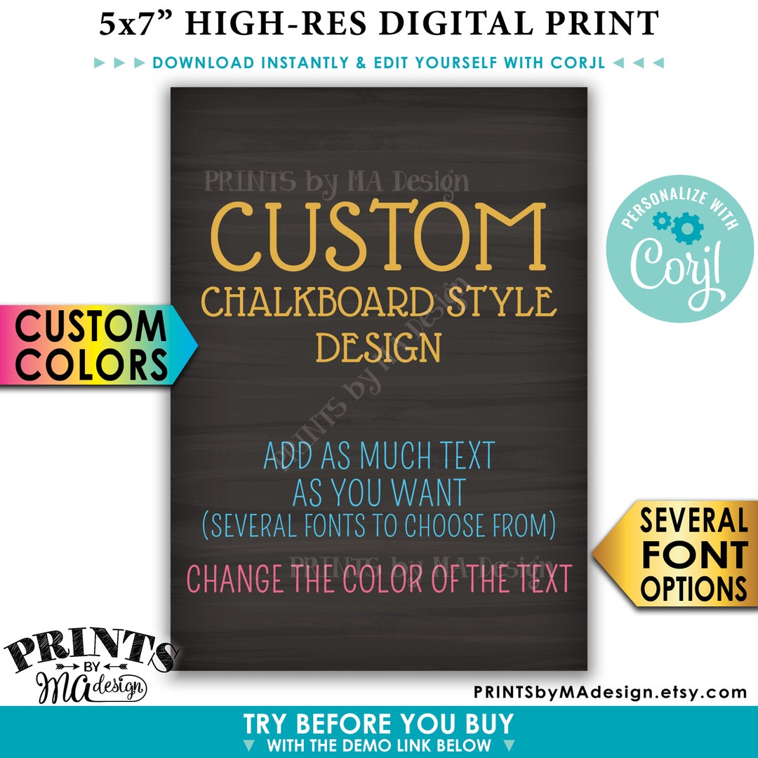 Custom 5x7 Portrait Sign, Choose Your Text, Change Colors, PRINTABLE ...