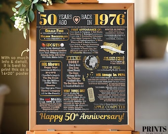 50th Anniversary Poster Board, Back in 1976 Flashback 50 Years, Married in 1976 Anniversary Gift, PRINTABLE 16x20” 1976 Sign <ID>