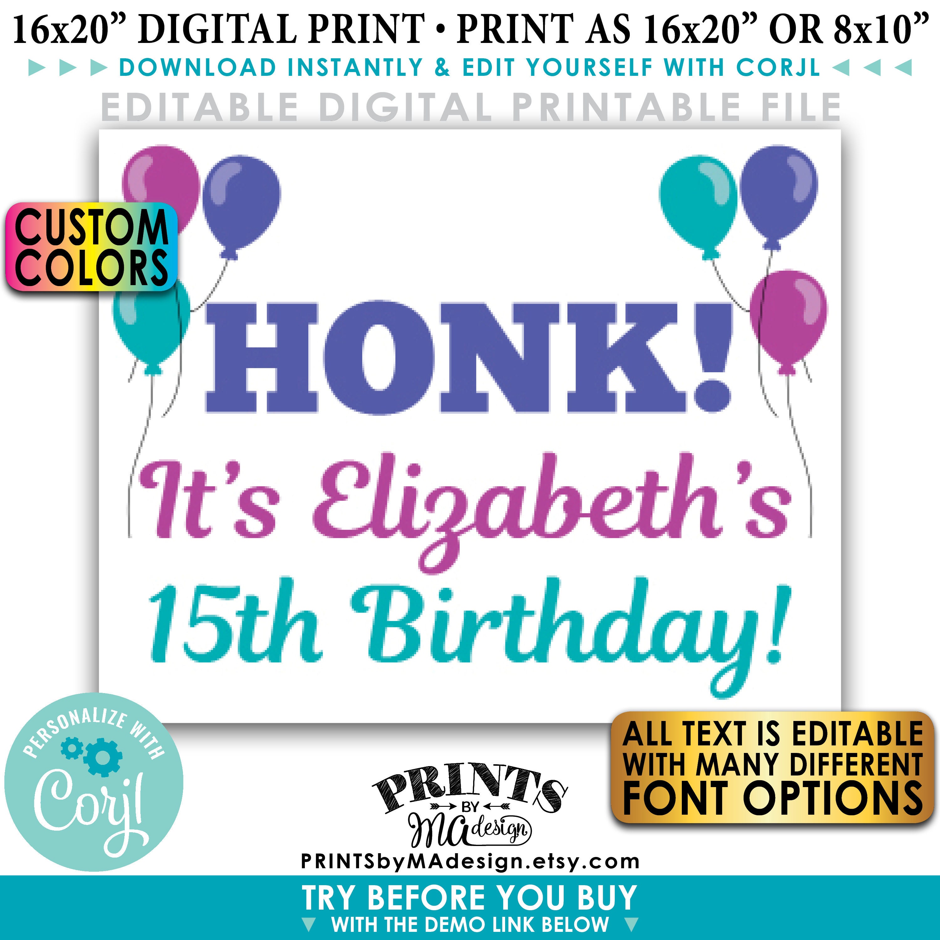 Editable Honk Sign, Honk for Birthday, Welcome Home, One Custom ...