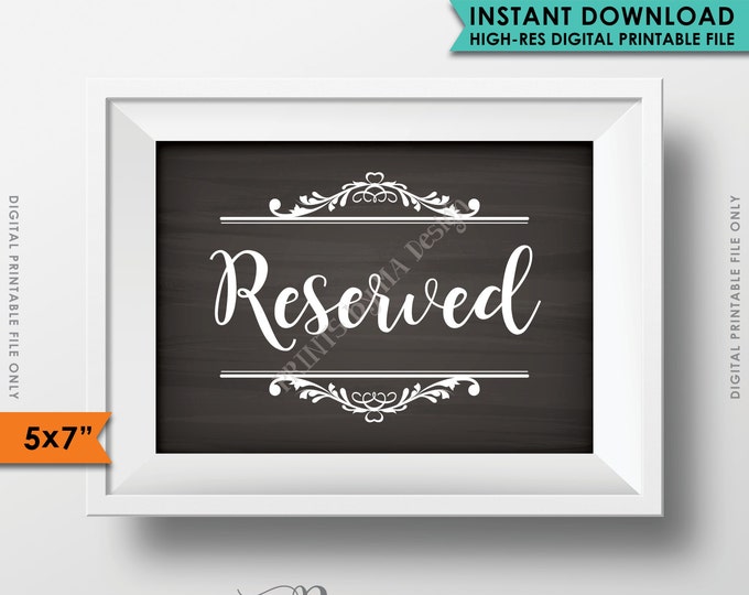 Reserved Sign, Reserved Section, Reserved Area, Saved Seating, Reserved Wedding Sign, Party Sign, 5x7" Instant Download Printable File