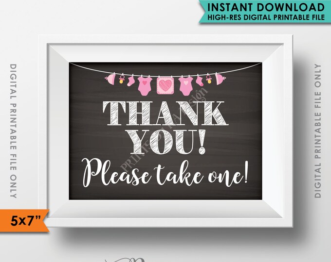 Thank You Sign, Thank You Please Take One Favors Sign, Baby Shower Decorations Sign, It's a GIRL, 5x7" Instant Download Digital Printable