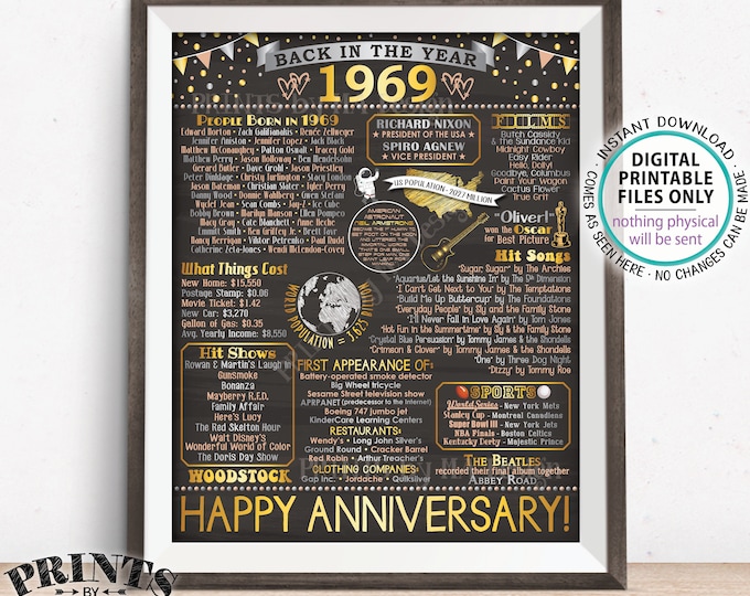 Back in 1969 Anniversary Poster Board, Flashback to 1969 Anniversary Decor, Anniversary Gift, PRINTABLE 16x20” Sign <ID>