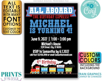 Editable Train Birthday Invitation, Train Invite, Choo Choo Party, Custom PRINTABLE 5x7" Digital File <Edit Yourself with Corjl>