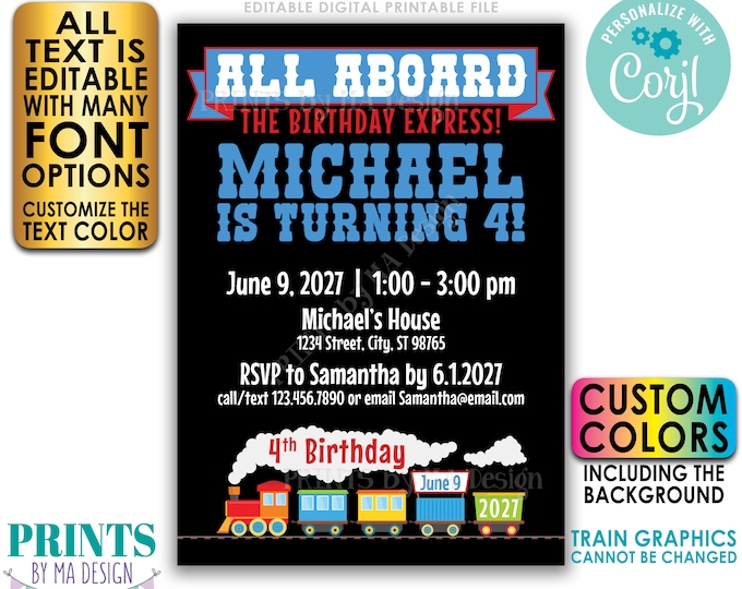 Editable Train Birthday Invitation, Train Invite, Choo Choo Party, Custom PRINTABLE 5x7" Digital File <Edit Yourself with Corjl>