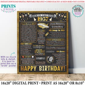 Cartel de cumpleaños de 1957, decoración de cumpleaños estilo retro de 1957, regalo de cumpleaños del '57, letrero imprimible de 16x20", decoración de cumpleaños <ID>