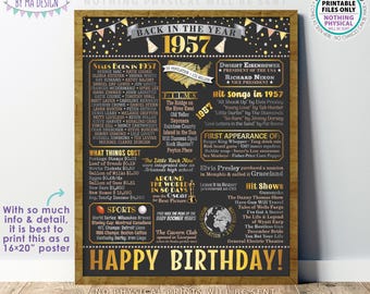 Back in 1957 Birthday Poster Board, Flashback to 1957 Birthday Decoration, ‘57 B-day Gift, PRINTABLE 16x20” Sign, Birthday Decor <ID>