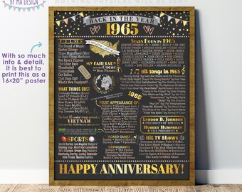 1965 Anniversary Poster, Back in the Year 1965 Anniversary Gift, Flashback to 1965 Party Decoration, PRINTABLE 16x20” Sign <ID>
