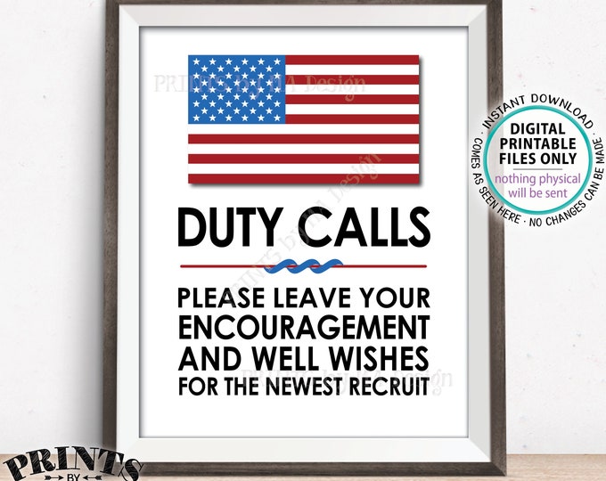 Military Party Decor, Leave your Encouragement and Well Wishes, US Military Boot Camp, Patriotic, Armed Forces, PRINTABLE 11x14” Sign <ID>