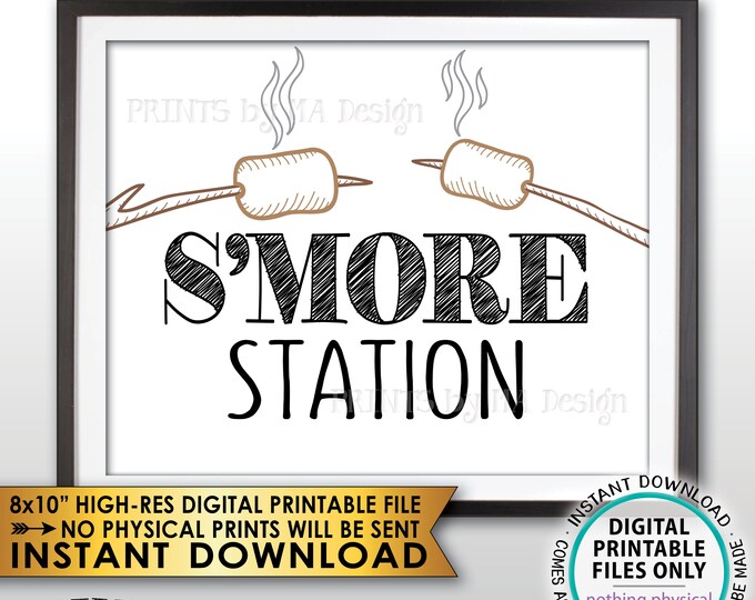 S'more Station Sign, Smore Station Sign, Roast Marshmallows S'more Bar, Roast S'mores Bar, Campfire, PRINTABLE 8x10” Instant Download Sign