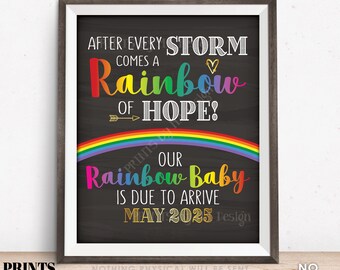 Rainbow Baby Pregnancy Announcement, Pregnancy Reveal After Loss, Hope after Storm, Chalkboard Style PRINTABLE 8x10/16x20” Sign