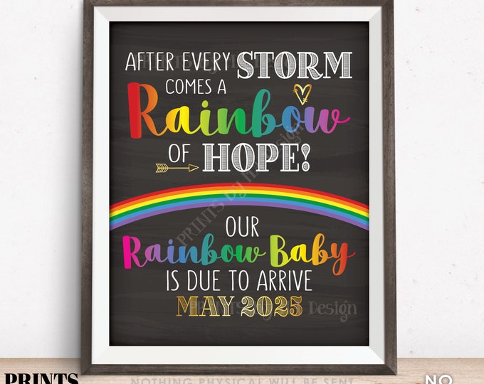 Rainbow Baby Pregnancy Announcement, Pregnancy Reveal After Loss, Hope after Storm, Chalkboard Style PRINTABLE 8x10/16x20” Sign