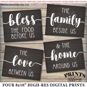 Bless the Food Before Us Family Beside Us Love Between Us Home Around Us, Kitchen Wall Decor, Four PRINTABLE Chalkboard Style Signs &lt;ID&gt;