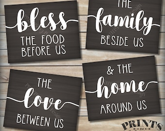 Bless the Food Before Us Family Beside Us Love Between Us Home Around Us, Kitchen Wall Decor, Four PRINTABLE Chalkboard Style Signs <ID>