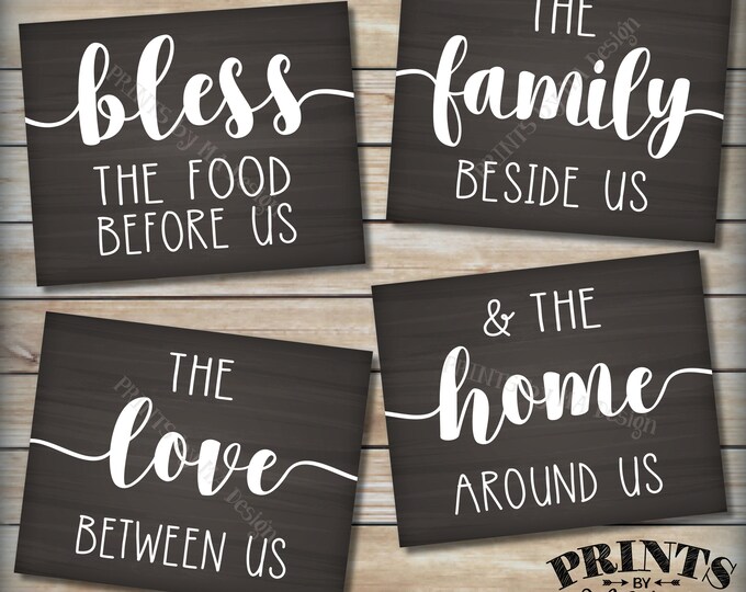 Bless the Food Before Us Family Beside Us Love Between Us Home Around Us, Kitchen Wall Decor, Four PRINTABLE Chalkboard Style Signs <ID>