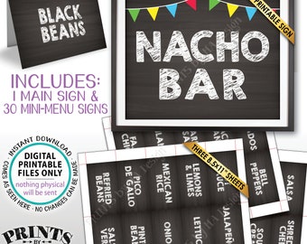 Nacho Bar Sign & Labels, Build Your Own Nachos Station Nacho Average Mexican Food Labels Fiesta, Chalkboard Style PRINTABLE Sign/Labels <ID>