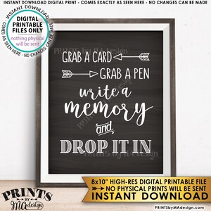 Schrijf een herinnering, pak een kaart, pak een pen, laat hem vallen, verjaardag, afstuderen, pensioen, Bon Voyage, schoolbordstijl AFDRUKBAAR 8x10" teken <ID>