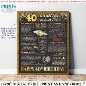 40th Birthday Poster Board, Born in the Year 1985 Flashback 40 Years Ago B-day Gift, PRINTABLE 16x20” Back in 1985 Sign &lt;ID&gt;