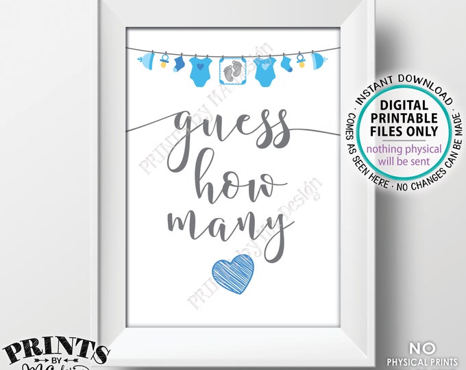 Guess How Many Sign, Baby Shower Game, Activity, Guess the Number, Blue Gender Neutral Decor, Boy, PRINTABLE 5x7” Blue Baby Shower Sign <ID>