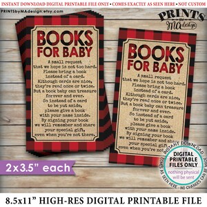 Houthakkersboeken voor baby-insert, breng een boek mee in plaats van een kaart, uitnodigingsinsert, 12 kaarten per 8,5 x 11" afdrukbaar bestand <ID>
