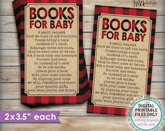 Lumberjack Books for Baby Insert, Please Bring a Book Instead of a Card, Invite Insert, 12 Cards per 8.5x11" PRINTABLE File <ID>
