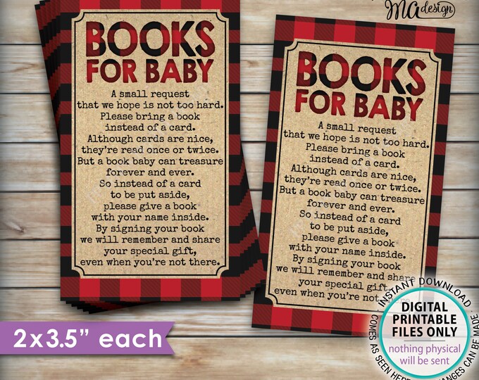 Lumberjack Books for Baby Insert, Please Bring a Book Instead of a Card, Invite Insert, 12 Cards per 8.5x11" PRINTABLE File <ID>