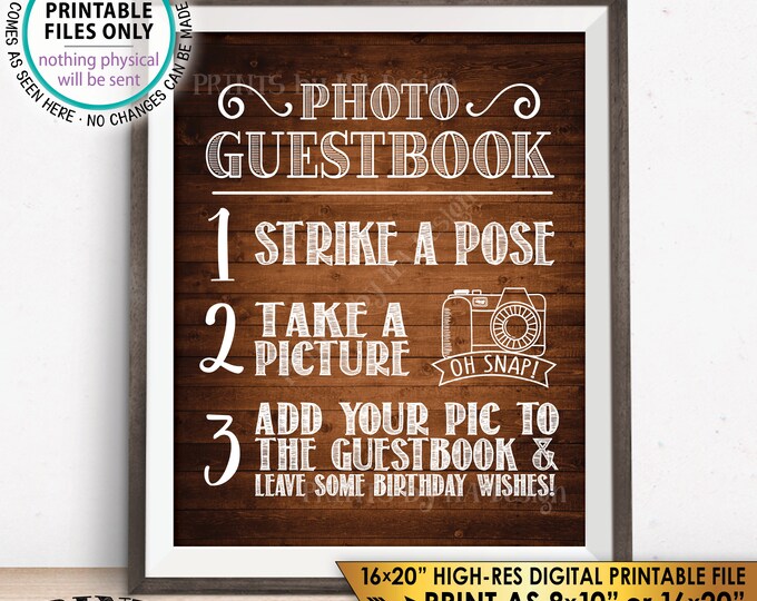 Birthday Photo Guestbook Sign Add Your Picture to the Guest Book and Leave Birthday Wishes PRINTABLE 8x10/16x20” Rustic Wood Style Sign <ID>