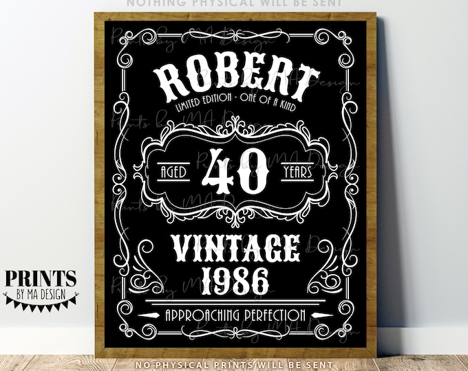 Vintage Birthday Poster, Limited Edition Approaching Perfection, Whiskey Themed Bday Party Decor, Liquor Alcohol, PRINTABLE 8x10/16x20” Sign