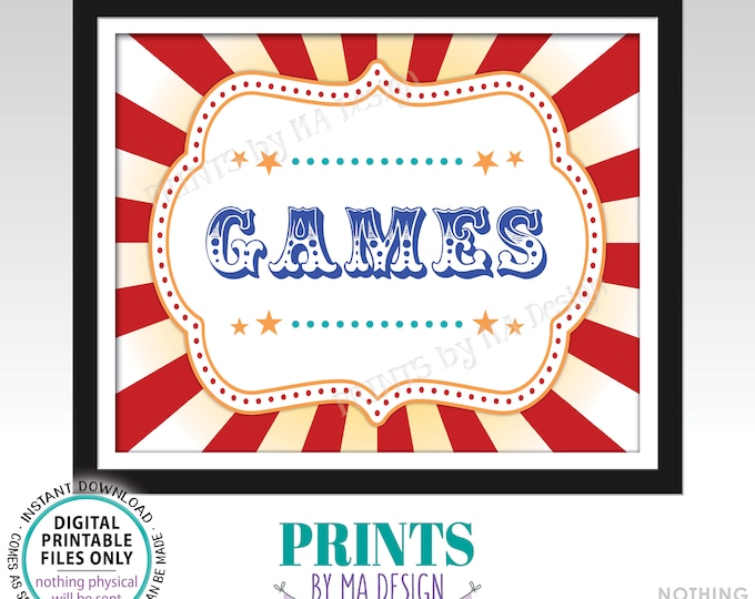 Carnival Games Sign, Circus, Festival, Birthday Party Activities,  Event Games, PRINTABLE 8x10/16x20” Carnival themed Games Sign <ID>